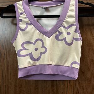 Purple and Cream Floral Crop Top